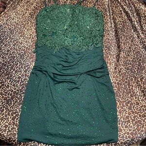 Milly Bridal Green Rhinstone Lace Mini Dress
